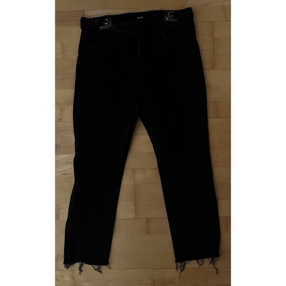GRLFRND BLACK ZOEY Western Silver BELTED JEANS Raw Hem 32 - Picture 2 of 4